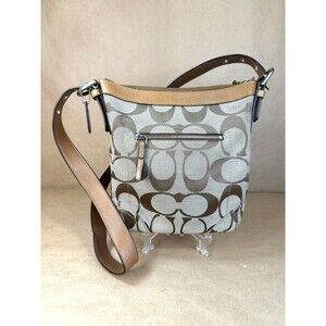 Vintage Coach Signature C Jacquard Canvas Leather Crossbody Shoulder Bag F13079